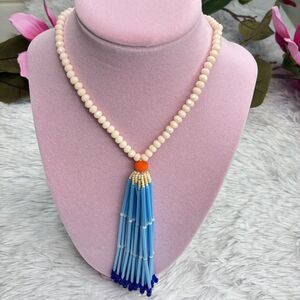 Plunder Design Elegant Glass Bead & Tassel Necklace Blue And Orange Jewelry